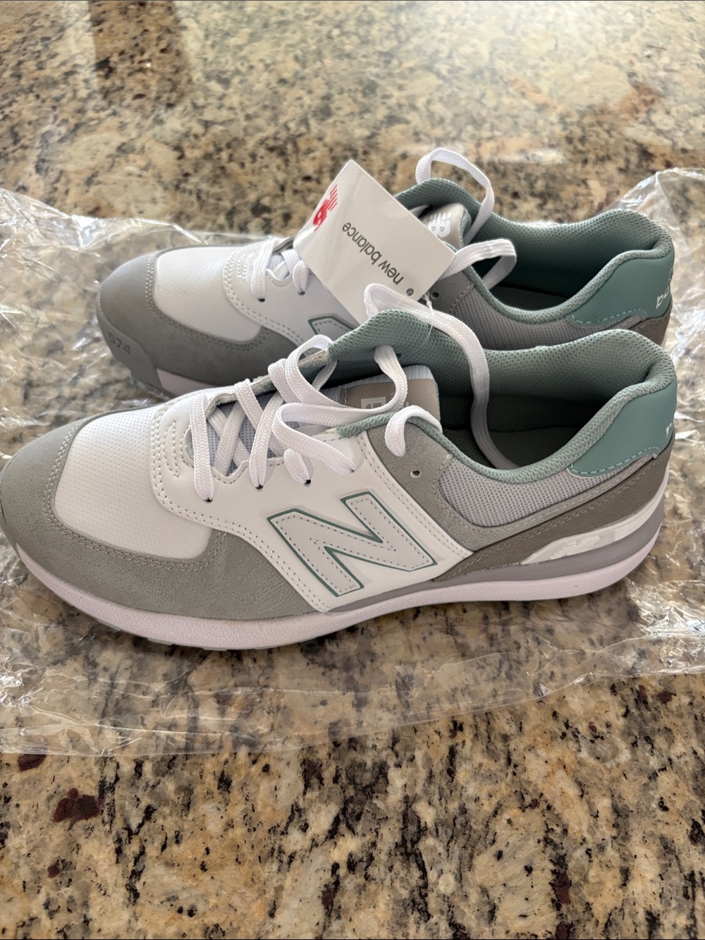 New Balance Women’s Golf Sneaker in White and Light Gray with Mint Accents